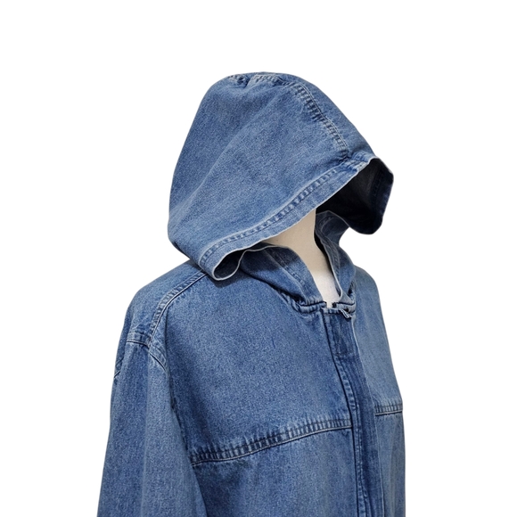 Bill Blass Vintage Hooded Jean Jacket With Novelty Patches Loosefit Womens Large - Picture 6 of 16